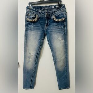 Y2K Miss Me 27x30” Thick Stitch Embellished Jeans McBling Cowgirl Grunge 2000s
